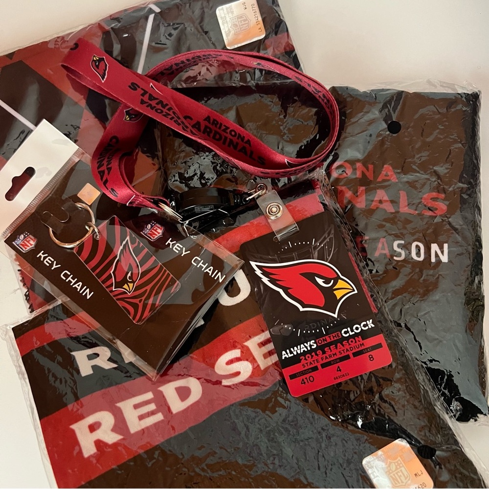 NFL Gameday Bundle Arizona Cardinals Lanyard Keychain and 3 New Scarfs